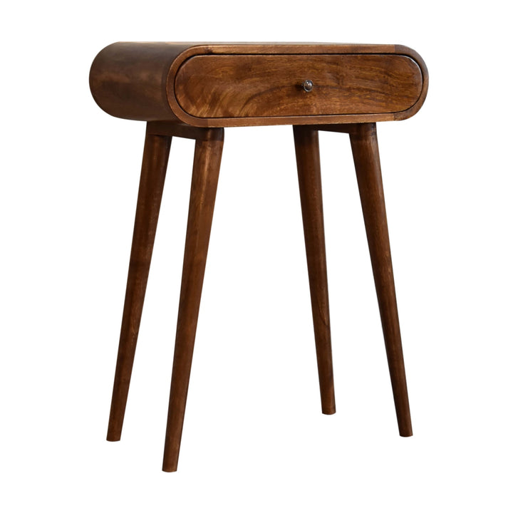 Solid Mango Wood Mini Round Console Table with 1 Drawer & Turned Legs | Chestnut Finish | 60 x 30 x 78 cm
