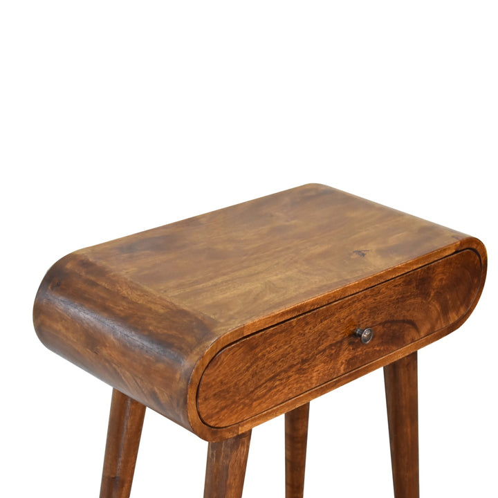 Solid Mango Wood Mini Round Console Table with 1 Drawer & Turned Legs | Chestnut Finish | 60 x 30 x 78 cm
