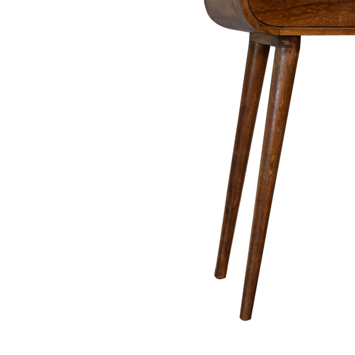 Solid Mango Wood Mini Round Console Table with 1 Drawer & Turned Legs | Chestnut Finish | 60 x 30 x 78 cm