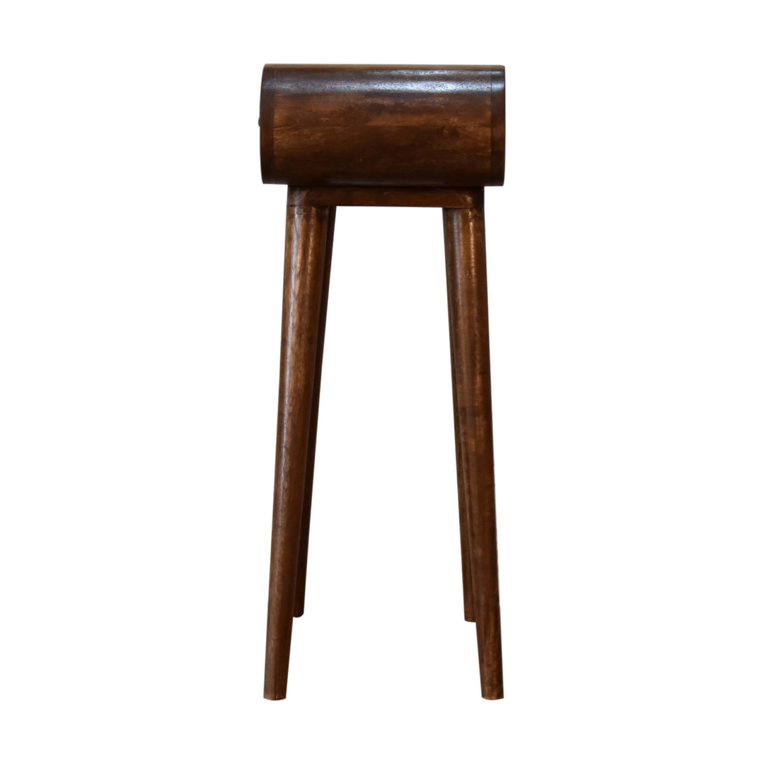 Solid Mango Wood Mini Round Console Table with 1 Drawer & Turned Legs | Chestnut Finish | 60 x 30 x 78 cm