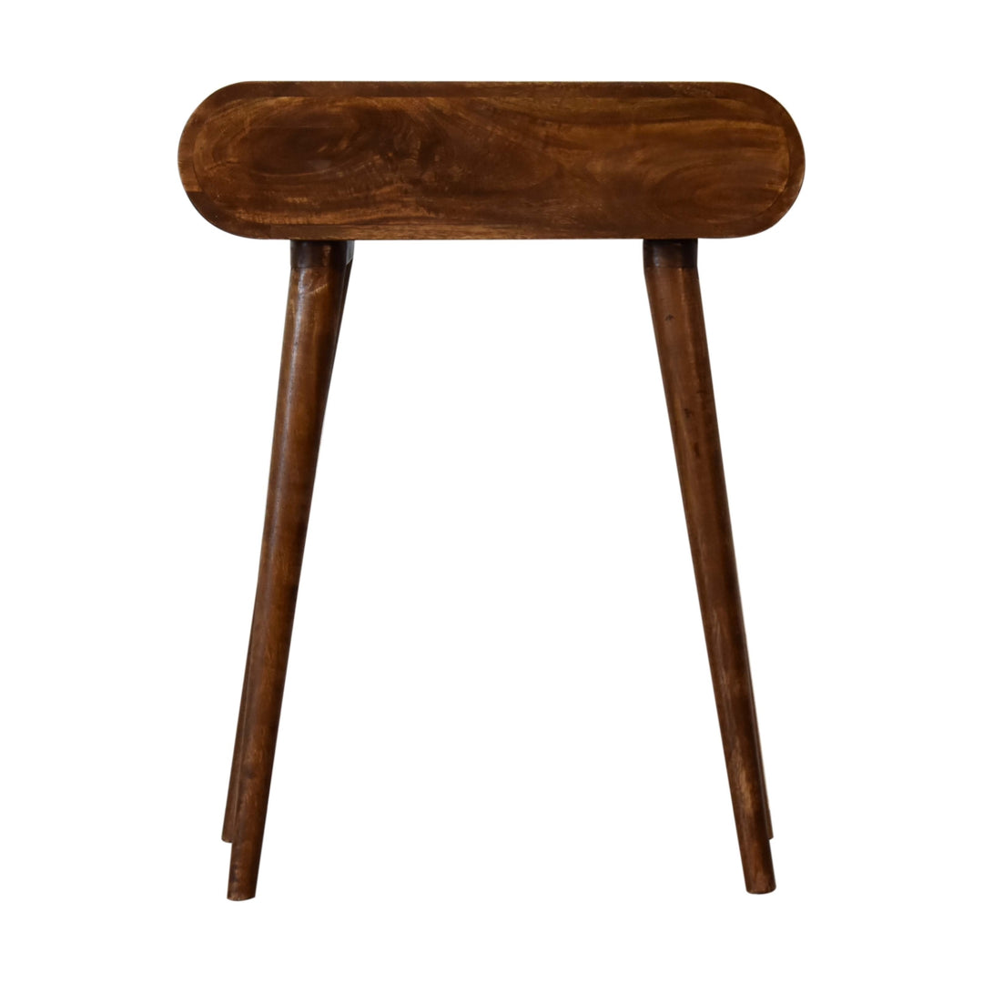 Solid Mango Wood Mini Round Console Table with 1 Drawer & Turned Legs | Chestnut Finish | 60 x 30 x 78 cm