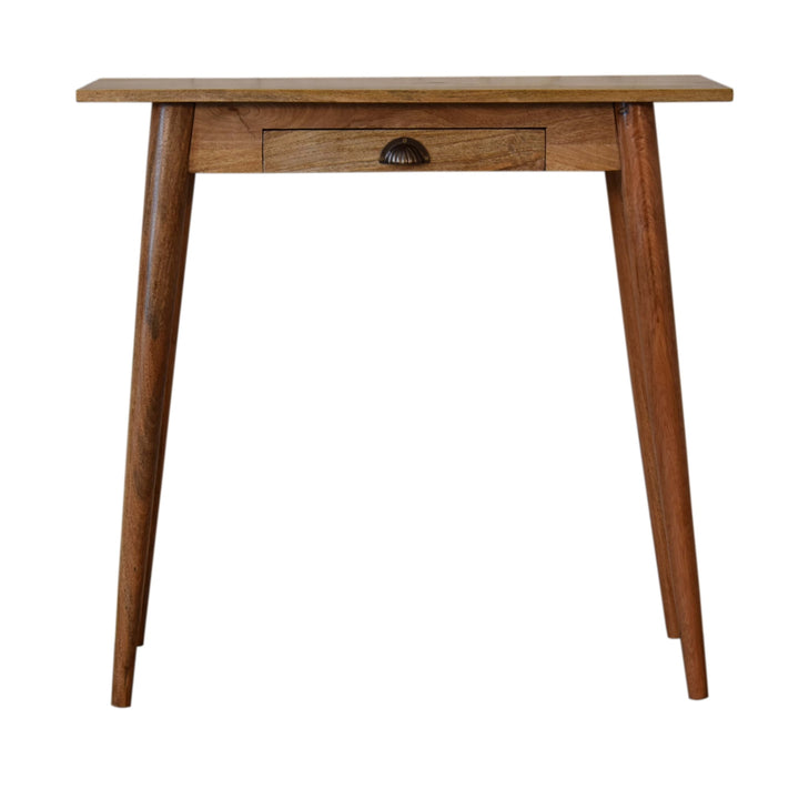 Beige Oak Veneer Solid Mango Wood Nordic Mini Writing Desk with 2 Drawers & Oak Stain