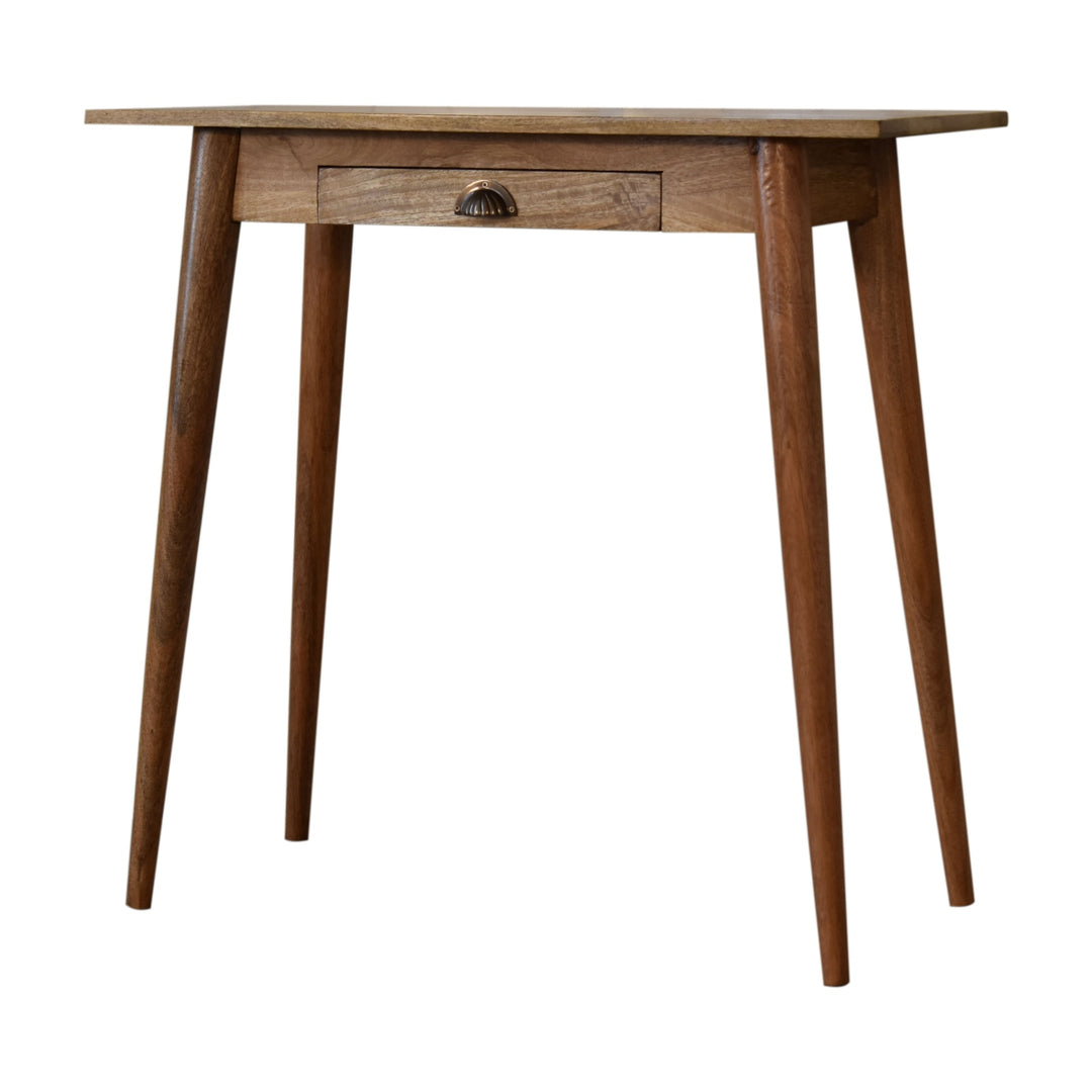 Beige Oak Veneer Solid Mango Wood Nordic Mini Writing Desk with 2 Drawers & Oak Stain
