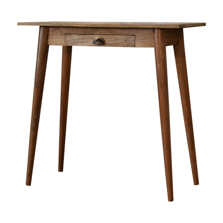 Beige Oak Veneer Solid Mango Wood Nordic Mini Writing Desk with 2 Drawers & Oak Stain
