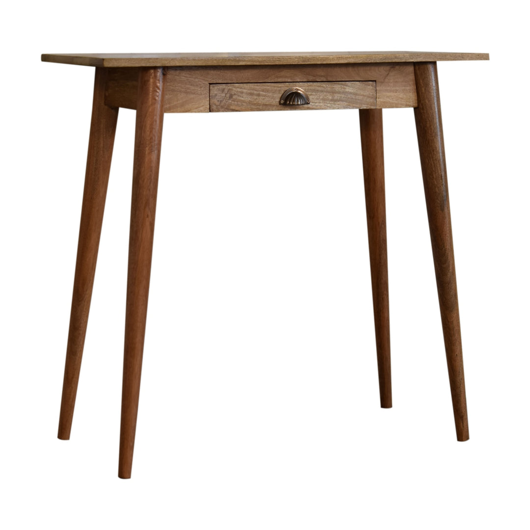 Beige Oak Veneer Solid Mango Wood Nordic Mini Writing Desk with 2 Drawers & Oak Stain