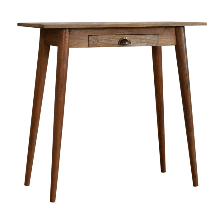 Beige Oak Veneer Solid Mango Wood Nordic Mini Writing Desk with 2 Drawers & Oak Stain
