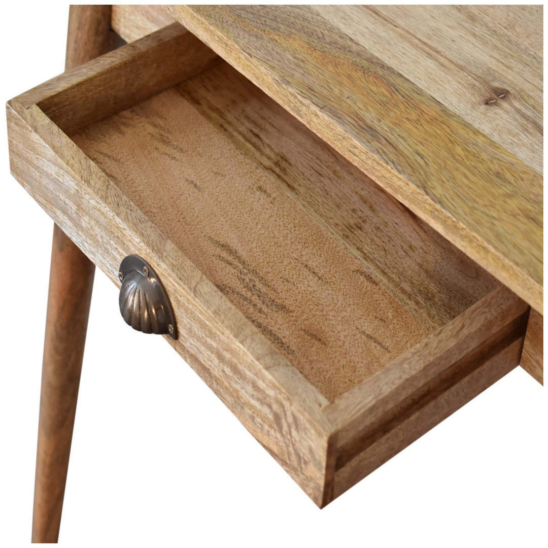 Beige Oak Veneer Solid Mango Wood Nordic Mini Writing Desk with 2 Drawers & Oak Stain