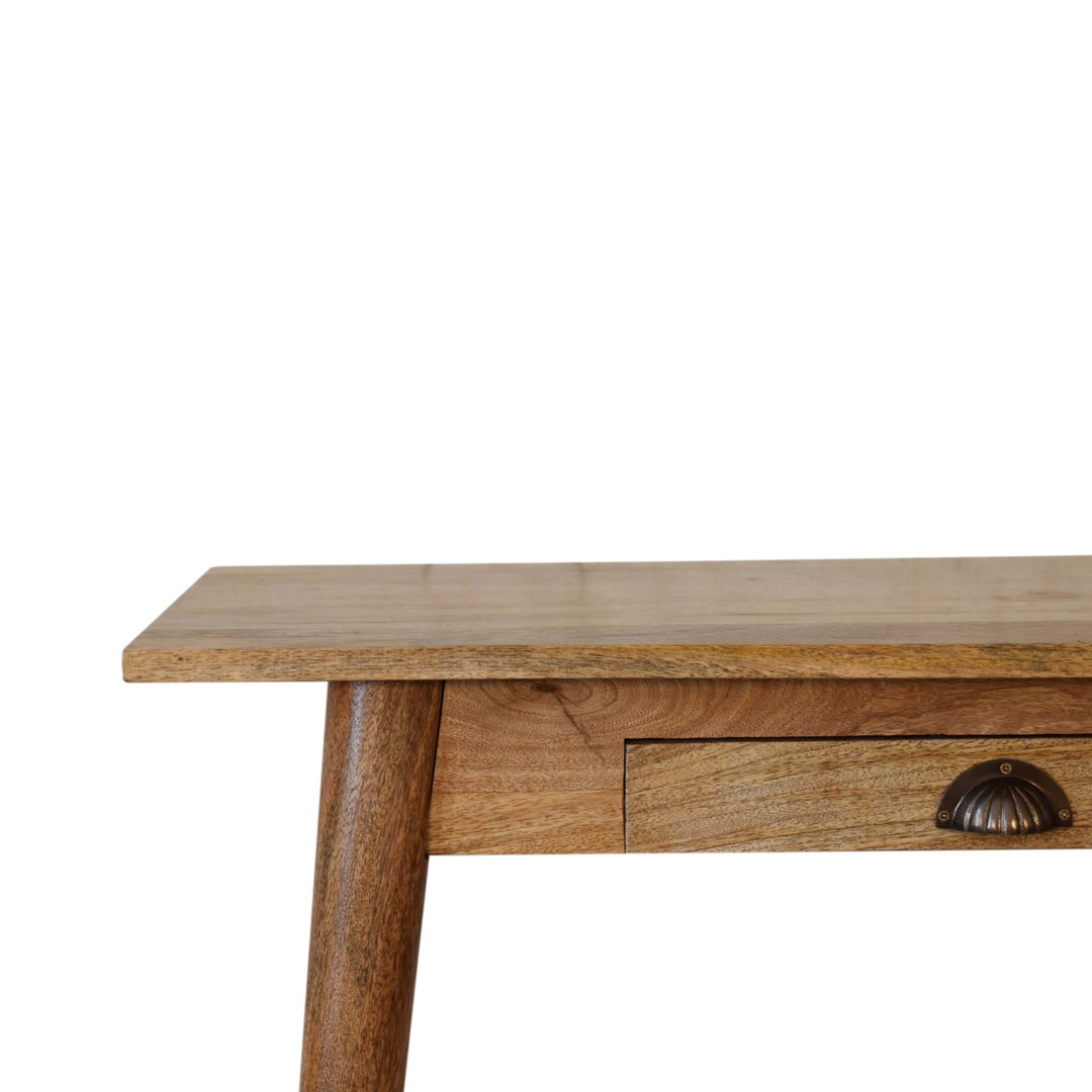 Beige Oak Veneer Solid Mango Wood Nordic Mini Writing Desk with 2 Drawers & Oak Stain
