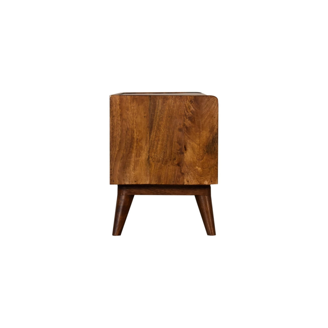 Brown Lacquered Acid Wash Solid Mango Wood 3-Drawer Nightstand Shoe Storage Bench