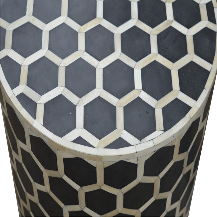 Brown Matt Solid Mango Wood Bone Inlay Occasional Stool with Artisanal Pattern Detailing