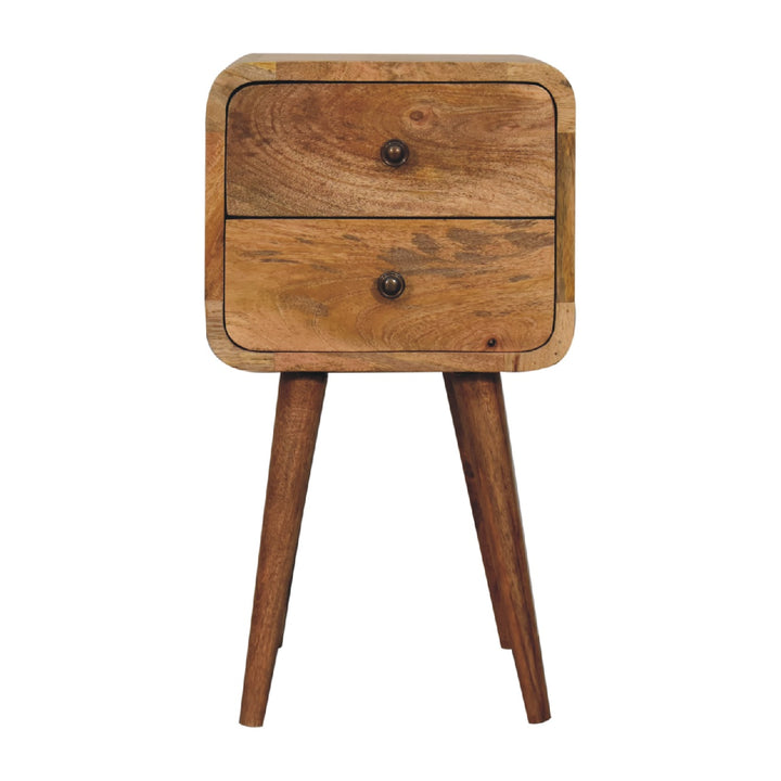 Beige Oak Veneer Solid Mango Wood Mini Circular Nightstand with Round Cutout Handle
