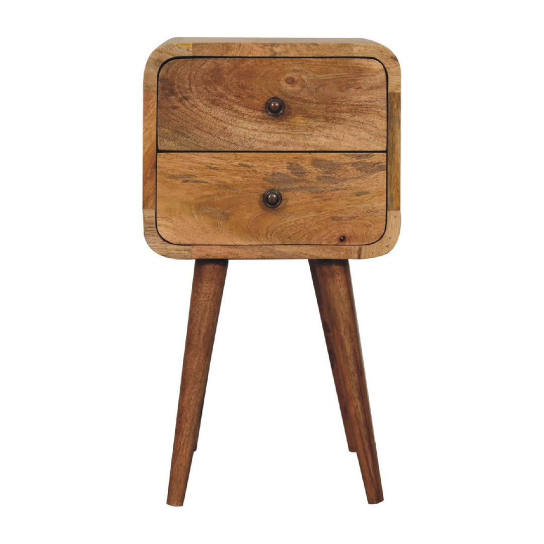 Beige Oak Veneer Solid Mango Wood Mini Circular Nightstand with Round Cutout Handle