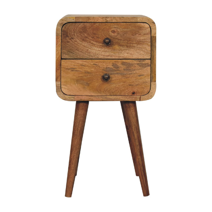 Beige Oak Veneer Solid Mango Wood Mini Circular Nightstand with Round Cutout Handle