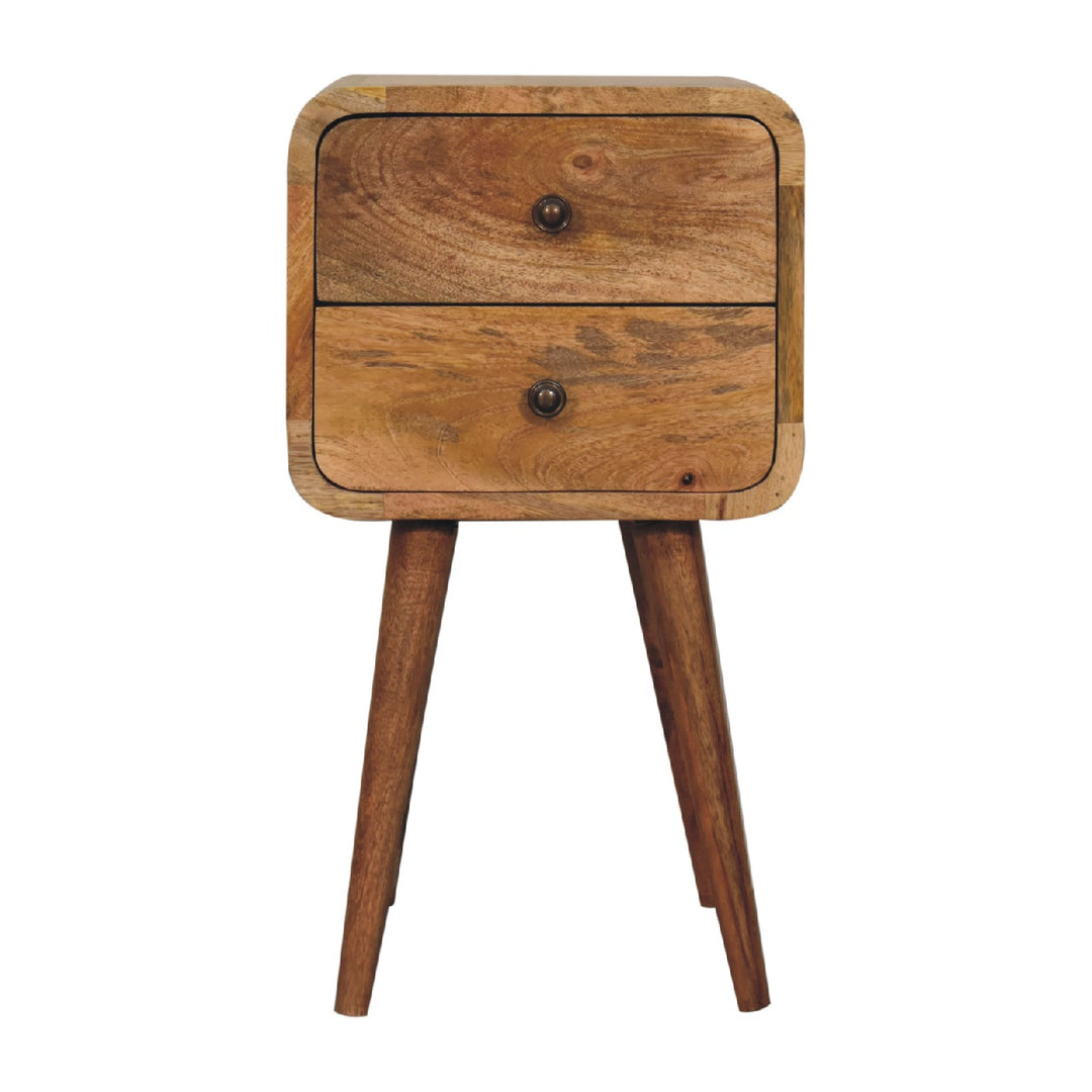 Beige Oak Veneer Solid Mango Wood Mini Circular Nightstand with Round Cutout Handle