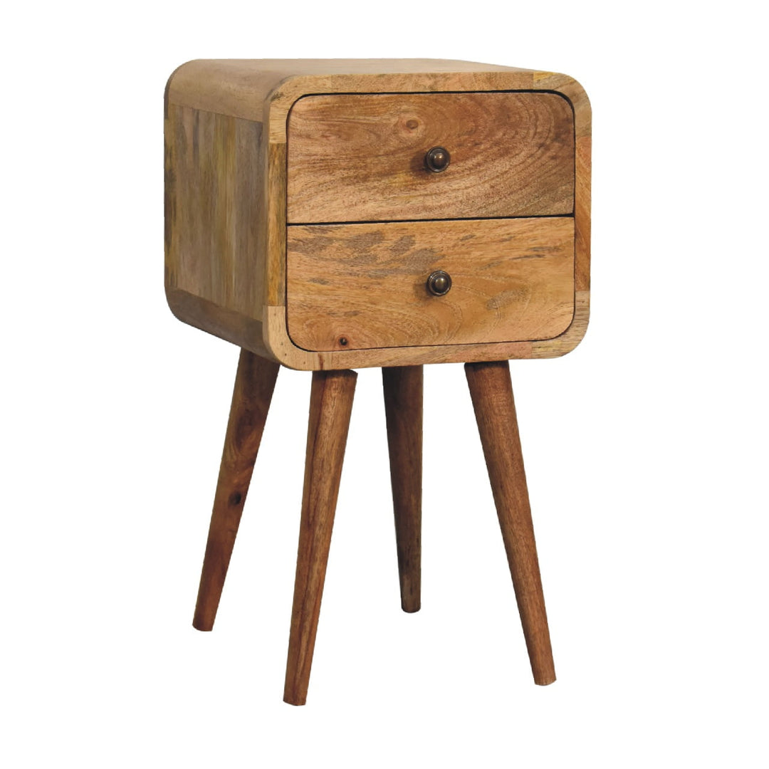 Beige Oak Veneer Solid Mango Wood Mini Circular Nightstand with Round Cutout Handle