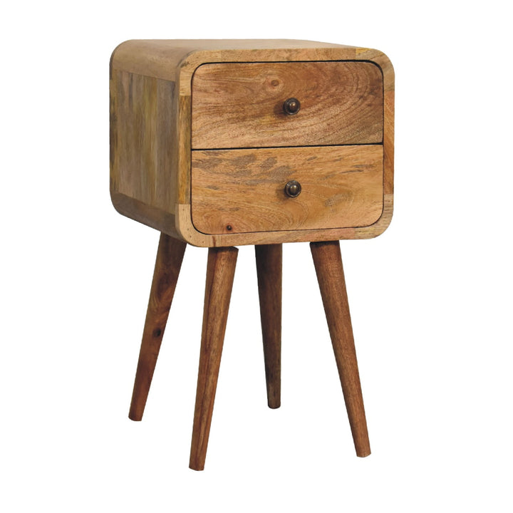 Beige Oak Veneer Solid Mango Wood Mini Circular Nightstand with Round Cutout Handle