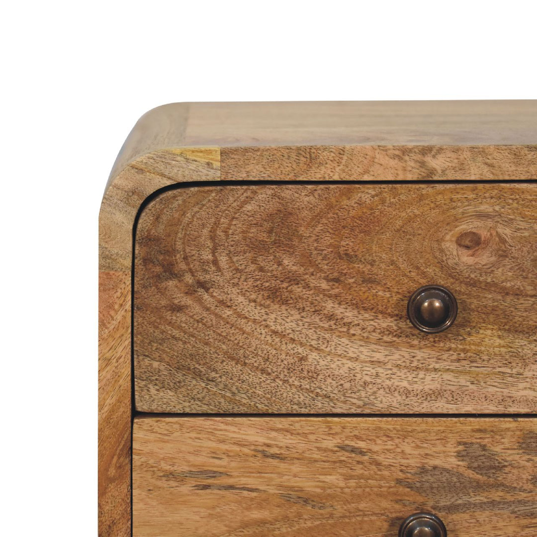 Beige Oak Veneer Solid Mango Wood Mini Circular Nightstand with Round Cutout Handle