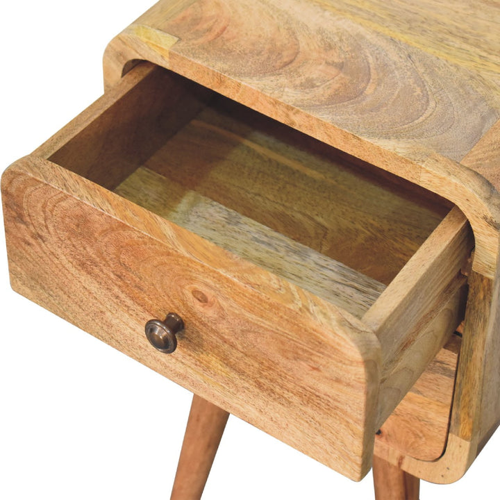 Beige Oak Veneer Solid Mango Wood Mini Circular Nightstand with Round Cutout Handle