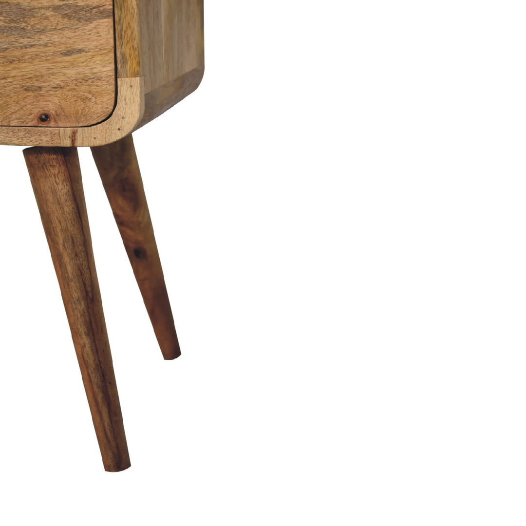 Beige Oak Veneer Solid Mango Wood Mini Circular Nightstand with Round Cutout Handle