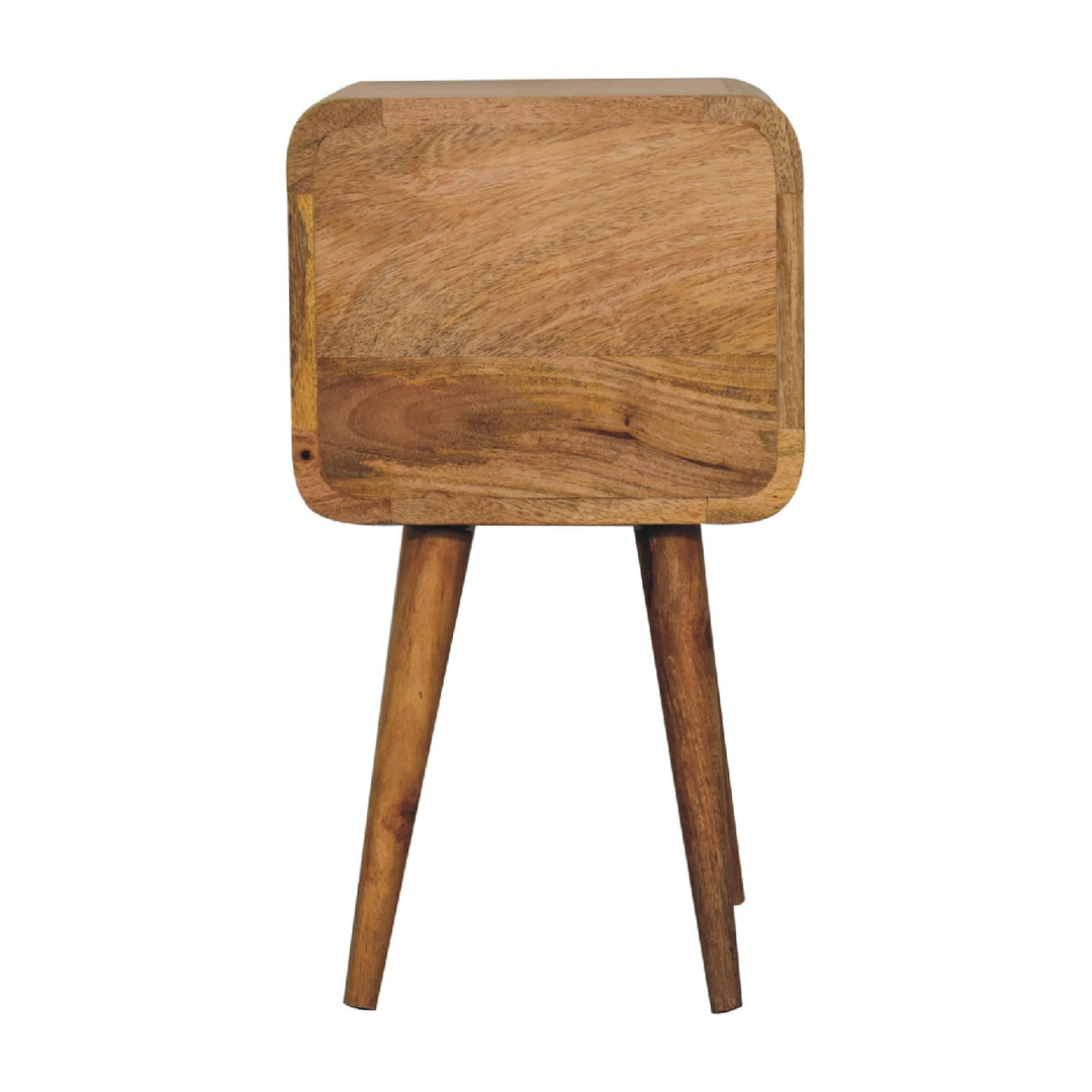 Beige Oak Veneer Solid Mango Wood Mini Circular Nightstand with Round Cutout Handle