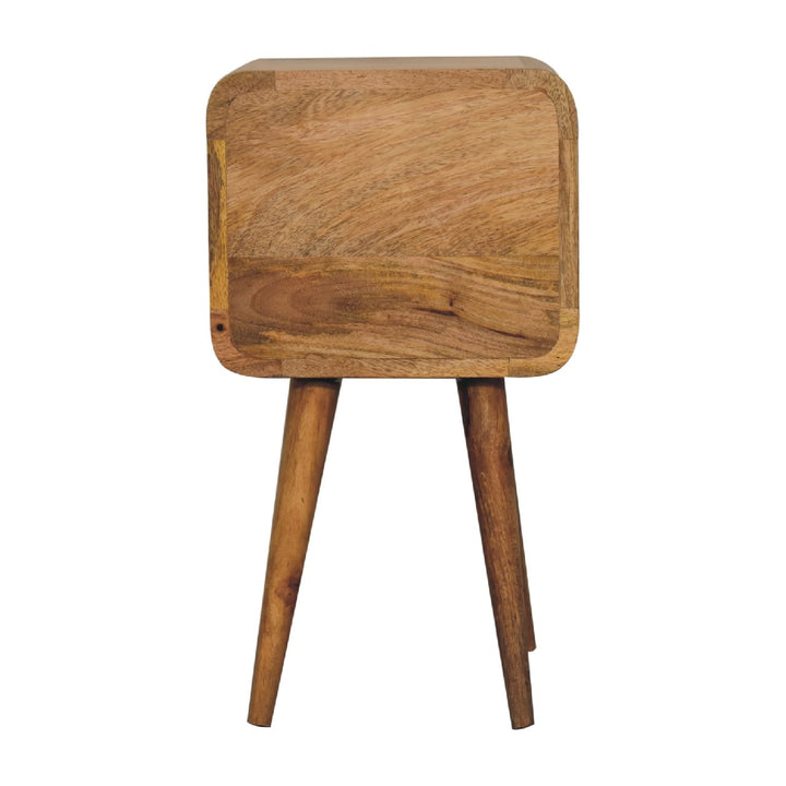 Beige Oak Veneer Solid Mango Wood Mini Circular Nightstand with Round Cutout Handle