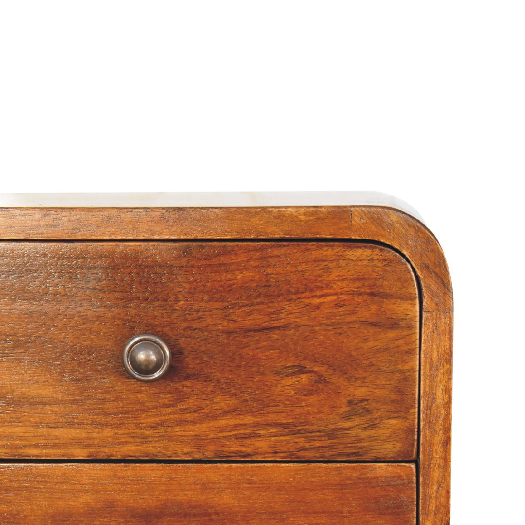 Brown Lacquered Chestnut Solid Mango Wood Mini Hanging Bedside with Brass Lift-Up Drawer