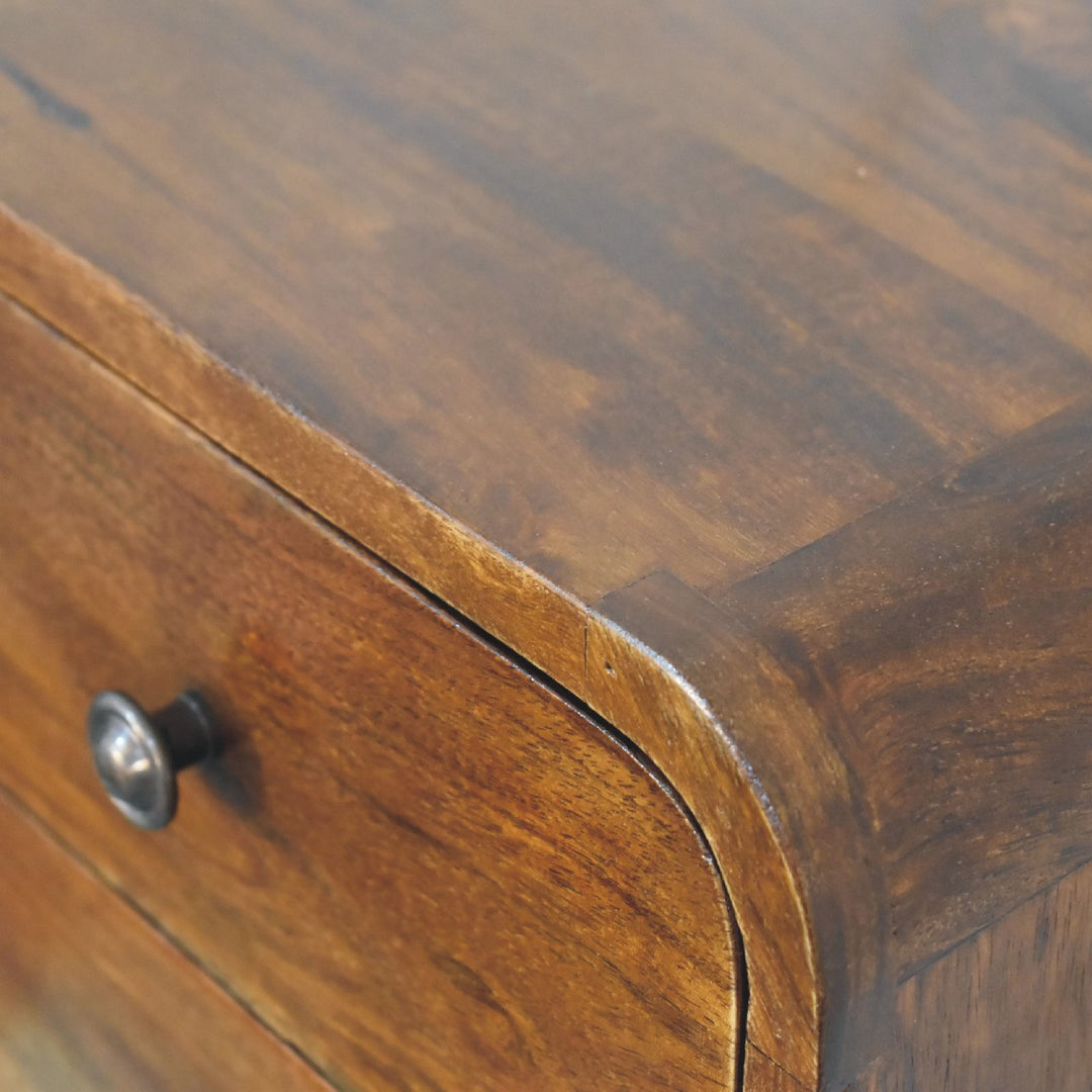 Brown Lacquered Chestnut Solid Mango Wood Mini Hanging Bedside with Brass Lift-Up Drawer