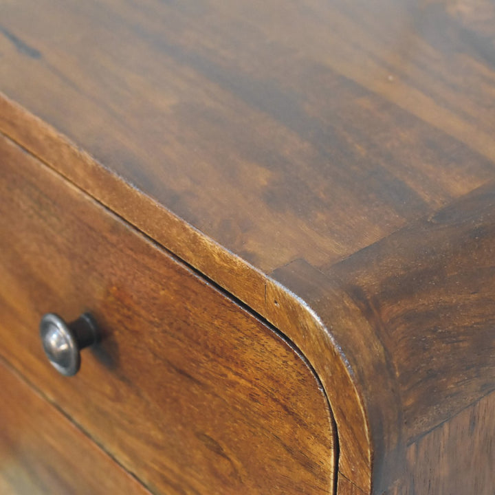 Brown Lacquered Chestnut Solid Mango Wood Mini Hanging Bedside with Brass Lift-Up Drawer