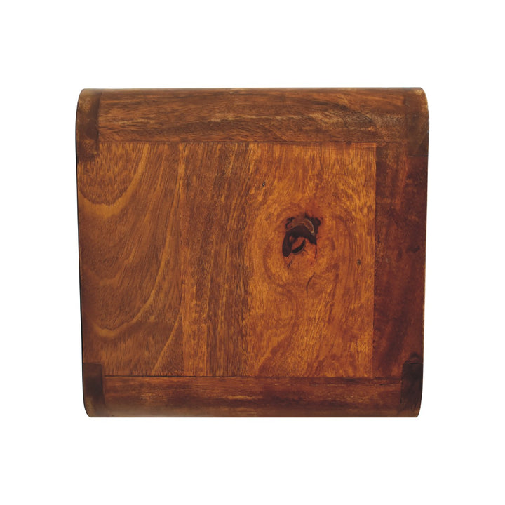 Brown Lacquered Chestnut Solid Mango Wood Mini Hanging Bedside with Brass Lift-Up Drawer