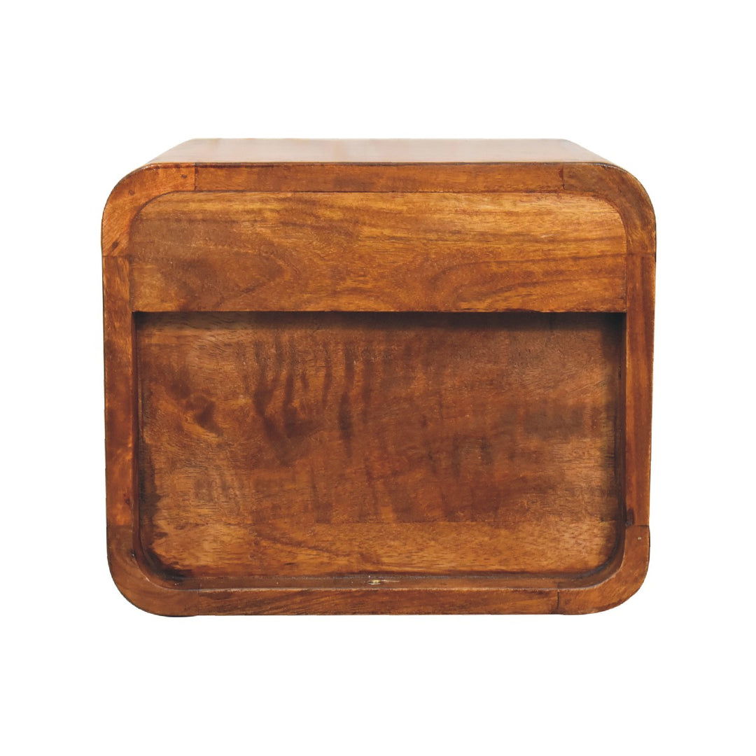 Brown Lacquered Chestnut Solid Mango Wood Mini Hanging Bedside with Brass Lift-Up Drawer