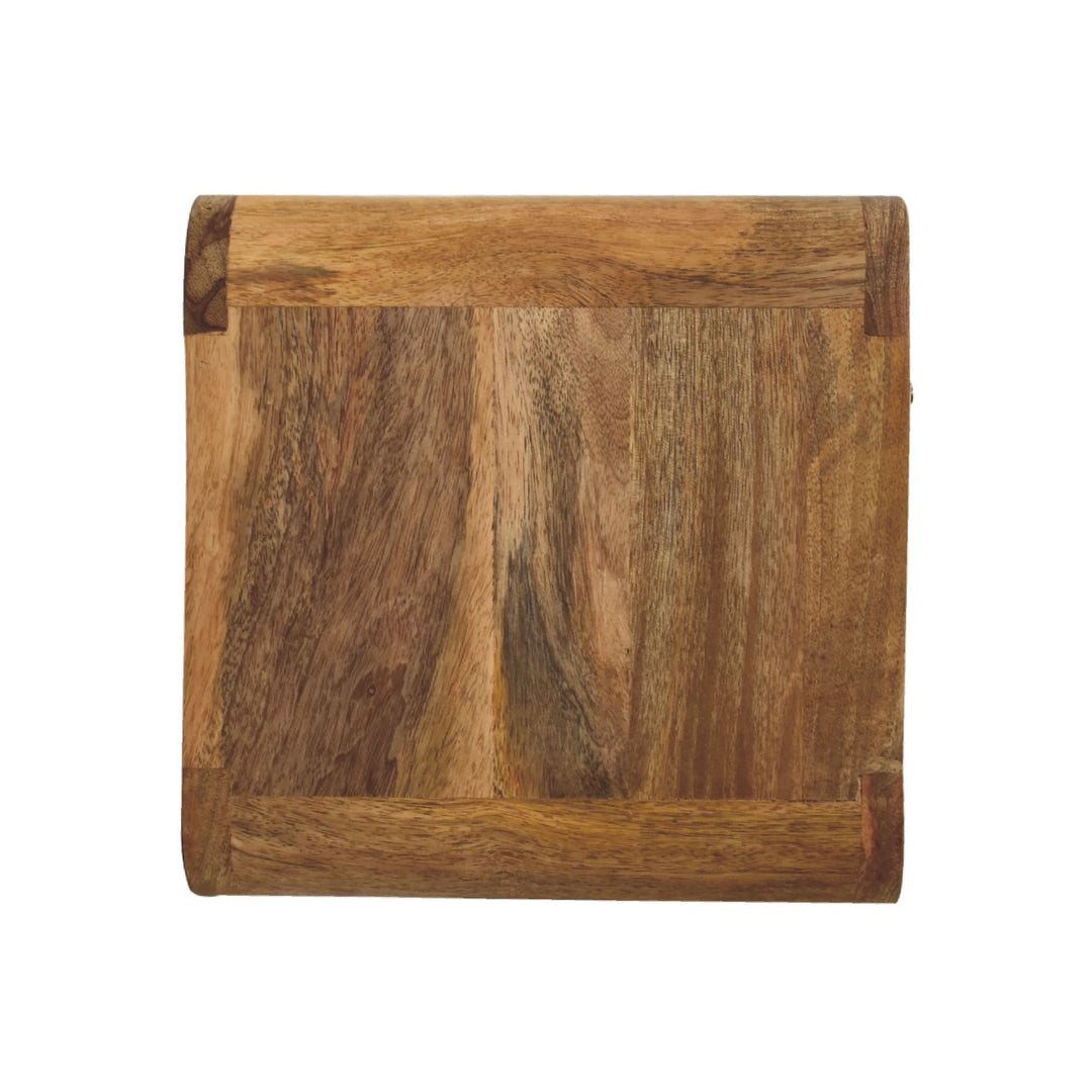 Beige Oak Veneer Solid Mango Wood Mini Bamboo-Inspired Floating Bedside with Open Shelf & Drawer
