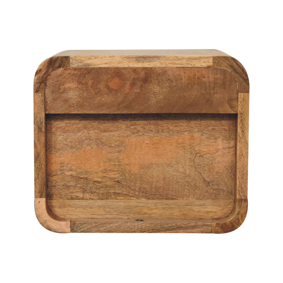 Beige Oak Veneer Solid Mango Wood Mini Bamboo-Inspired Floating Bedside with Open Shelf & Drawer