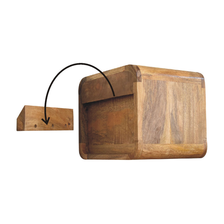 Beige Oak Veneer Solid Mango Wood Mini Bamboo-Inspired Floating Bedside with Open Shelf & Drawer