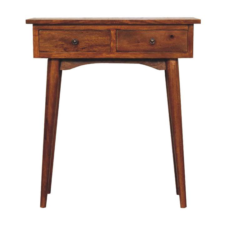 Chocolate Brown Lacquered Solid Mango Wood Mini Chestnut Hallway Console with 2 Drawers