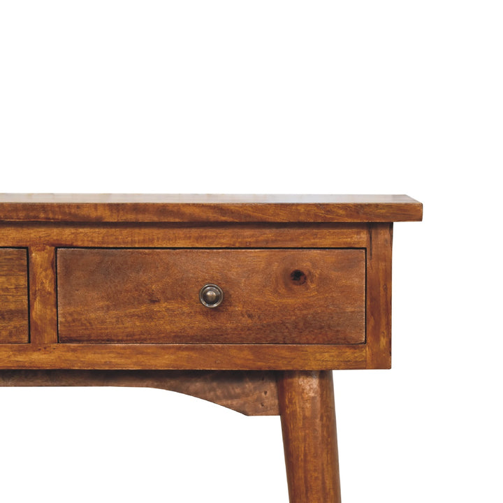 Chocolate Brown Lacquered Solid Mango Wood Mini Chestnut Hallway Console with 2 Drawers