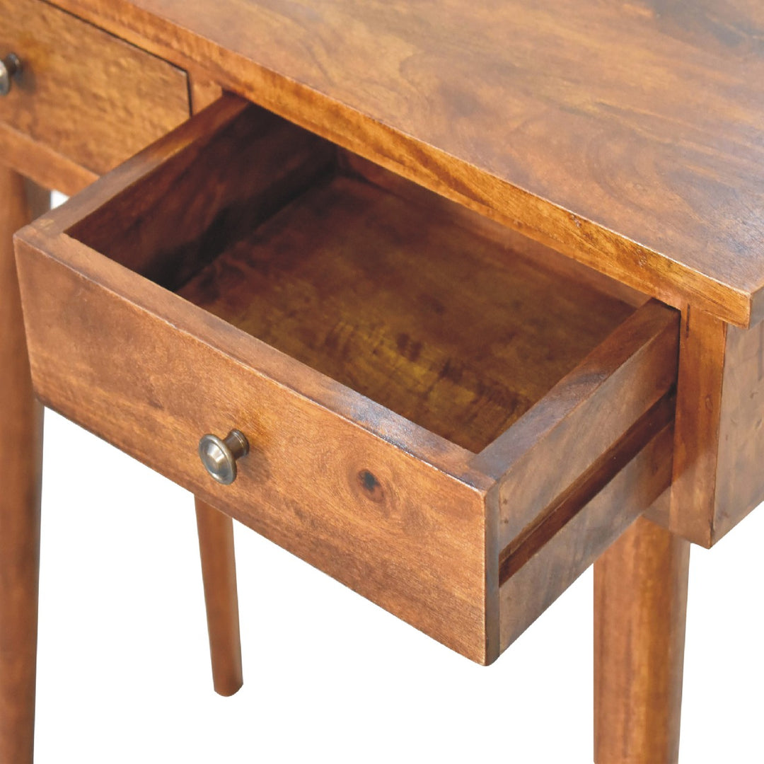 Chocolate Brown Lacquered Solid Mango Wood Mini Chestnut Hallway Console with 2 Drawers