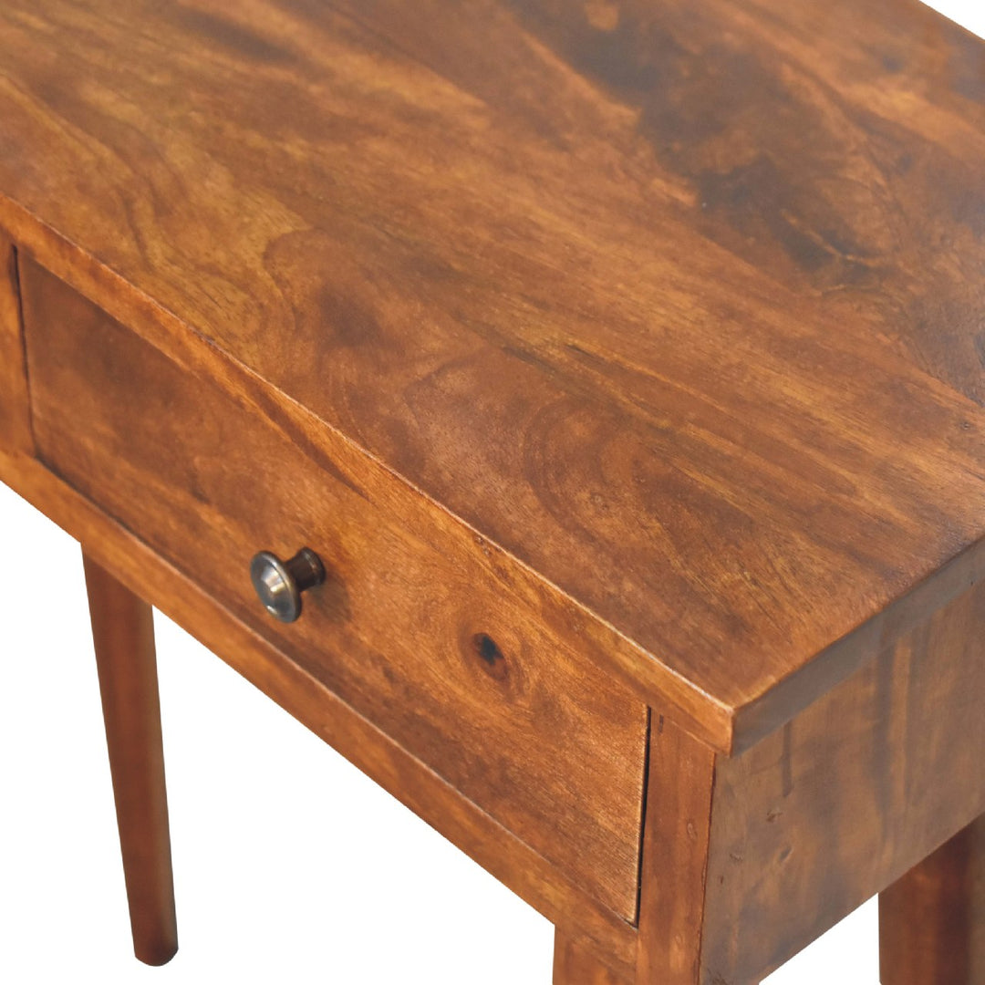 Chocolate Brown Lacquered Solid Mango Wood Mini Chestnut Hallway Console with 2 Drawers