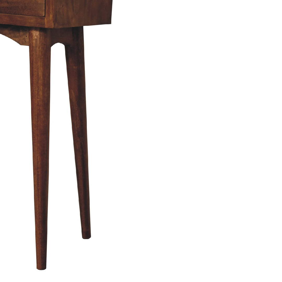 Chocolate Brown Lacquered Solid Mango Wood Mini Chestnut Hallway Console with 2 Drawers