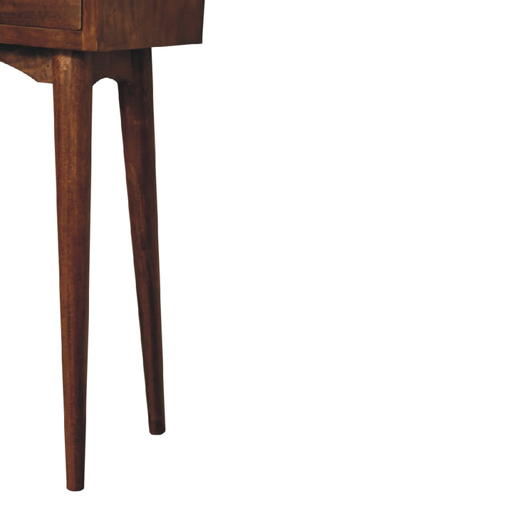 Chocolate Brown Lacquered Solid Mango Wood Mini Chestnut Hallway Console with 2 Drawers