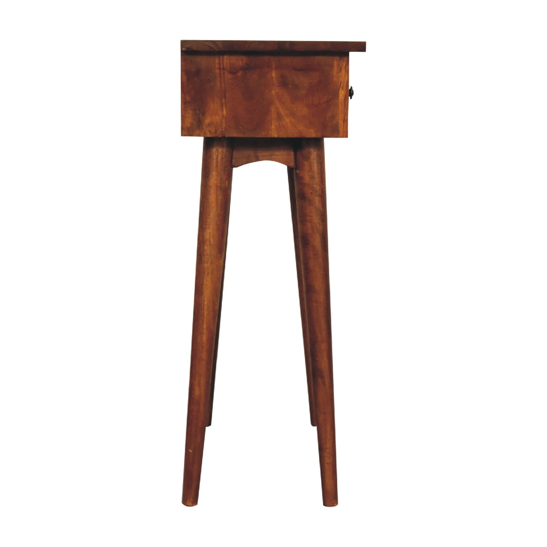 Chocolate Brown Lacquered Solid Mango Wood Mini Chestnut Hallway Console with 2 Drawers
