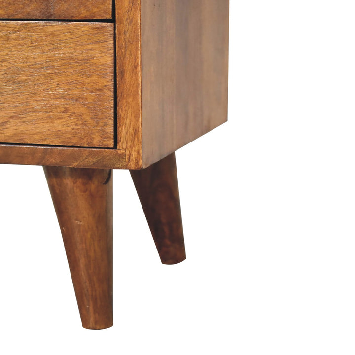 Brown Lacquered Chestnut Solid Mango Wood Mini Classic Bedside with Brass Knobs & Nordic Legs