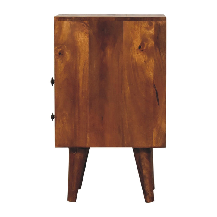 Brown Lacquered Chestnut Solid Mango Wood Mini Classic Bedside with Brass Knobs & Nordic Legs