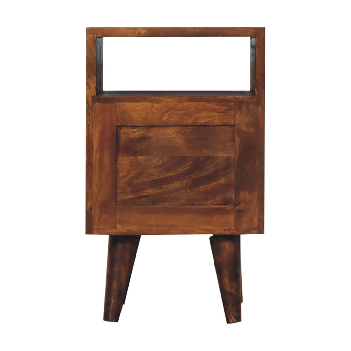 Brown Lacquered Chestnut Solid Mango Wood Mini Classic Bedside with Brass Knobs & Nordic Legs