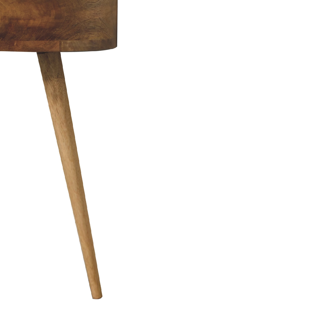 Brown Oak Veneer Solid Mango Wood Mini Circular Bedside Table with 1 Drawer & Open Shelf
