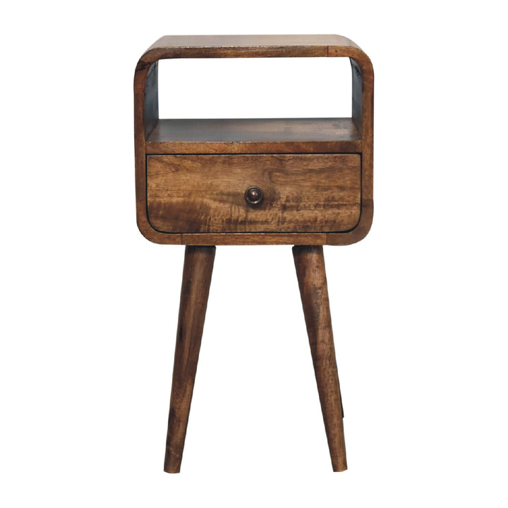 Light Grey Lacquered Solid Mango Wood Mini Curved Open Nightstand Wall-Mounted with Oak Finish