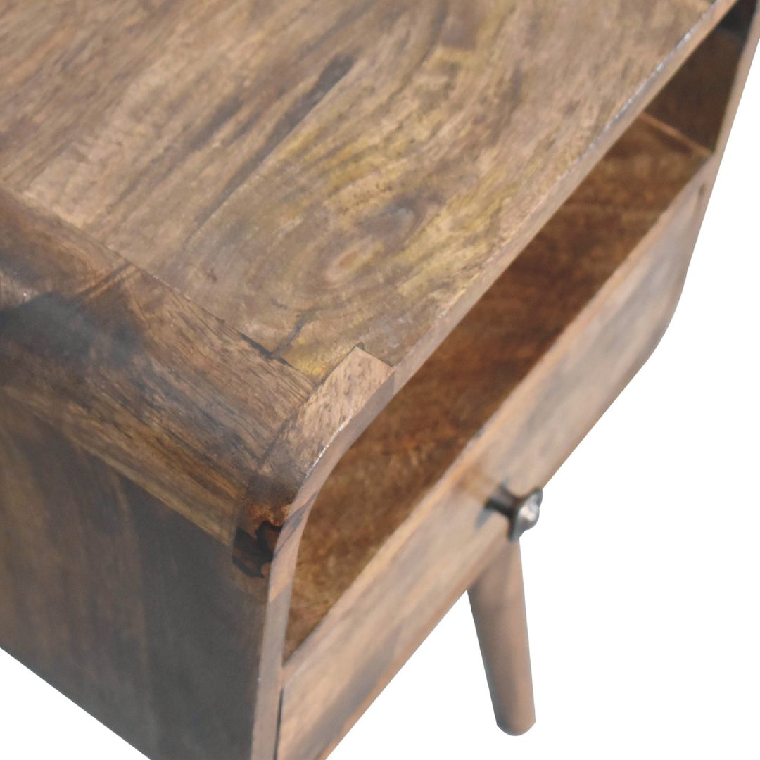 Light Grey Lacquered Solid Mango Wood Mini Curved Open Nightstand Wall-Mounted with Oak Finish