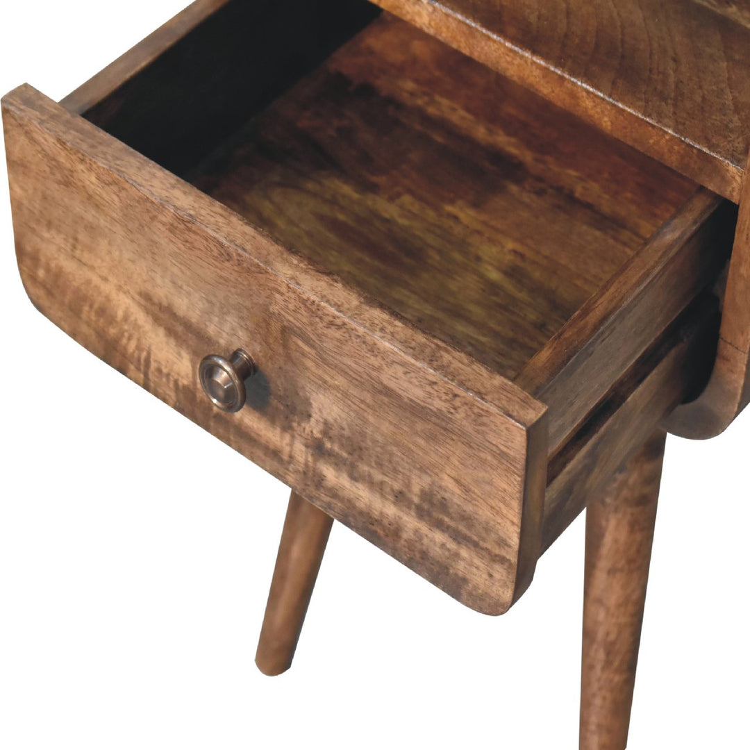 Light Grey Lacquered Solid Mango Wood Mini Curved Open Nightstand Wall-Mounted with Oak Finish