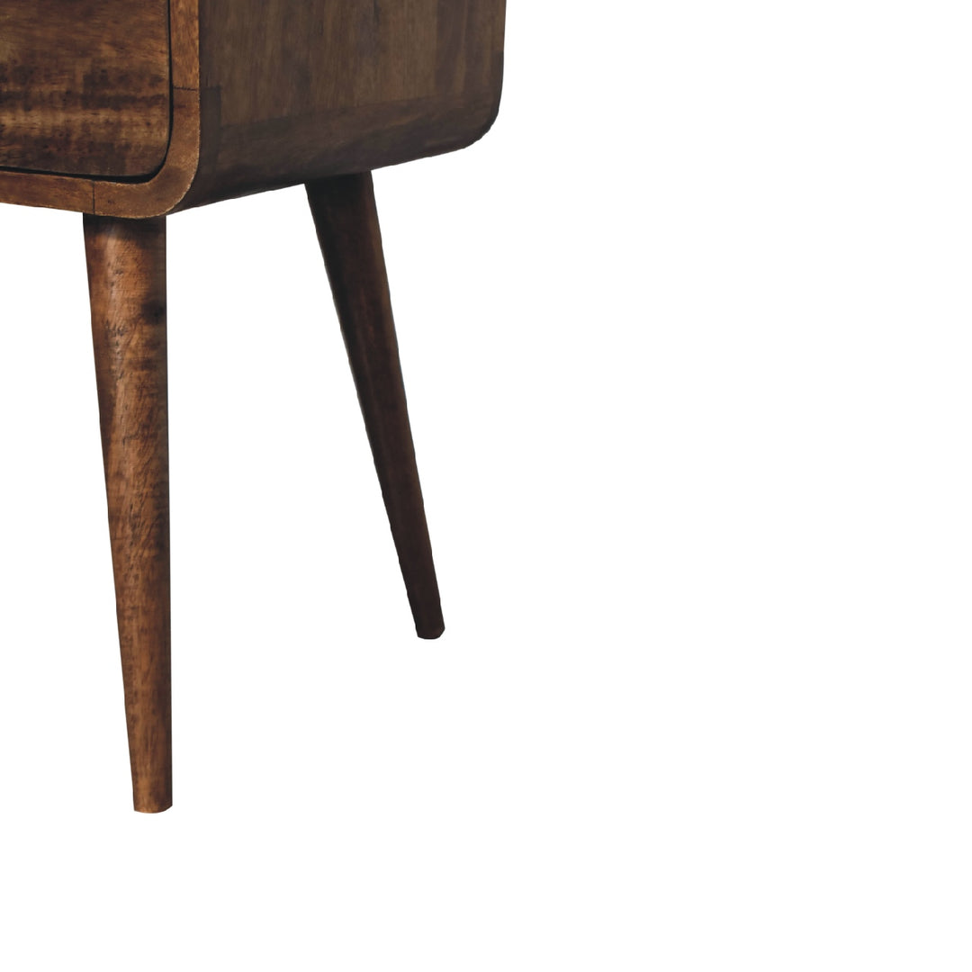 Light Grey Lacquered Solid Mango Wood Mini Curved Open Nightstand Wall-Mounted with Oak Finish