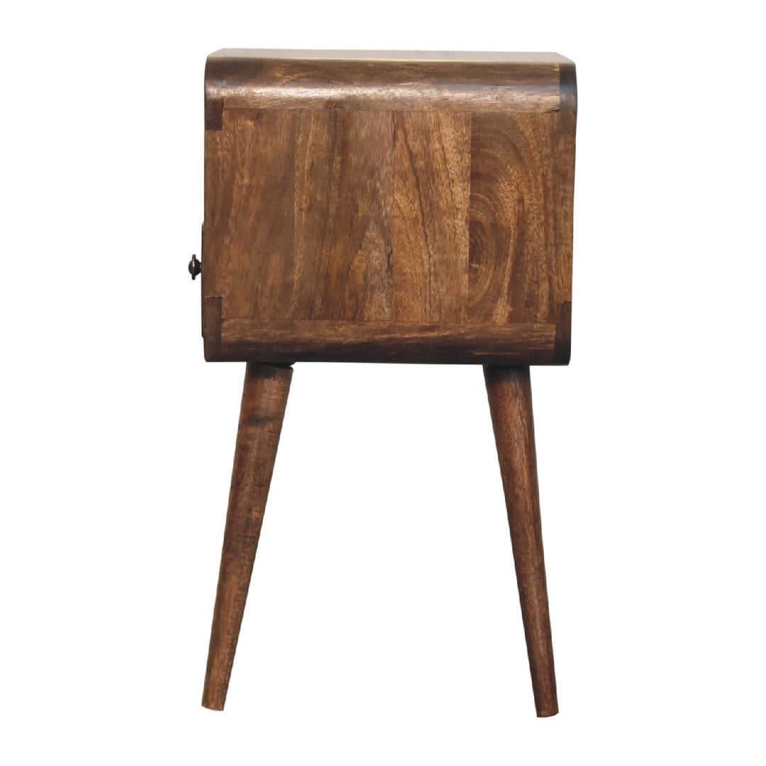 Light Grey Lacquered Solid Mango Wood Mini Curved Open Nightstand Wall-Mounted with Oak Finish