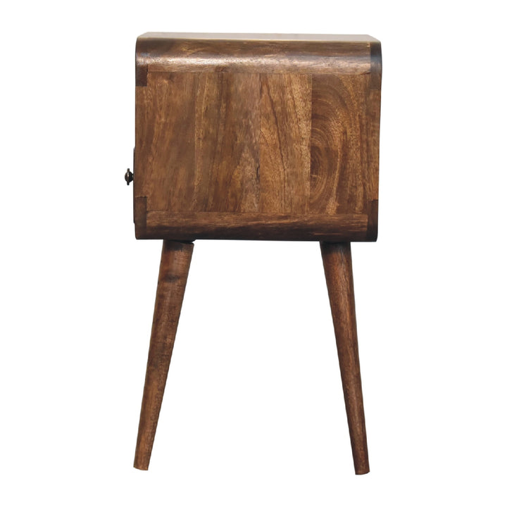 Light Grey Lacquered Solid Mango Wood Mini Curved Open Nightstand Wall-Mounted with Oak Finish